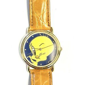 Armitron Winking Tweety Bird Watch 1994 Looney Tunes Gold Tone Leather Vintage